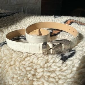 Vintage White Leather Alligator Embossed Western Leather Belt Size 36